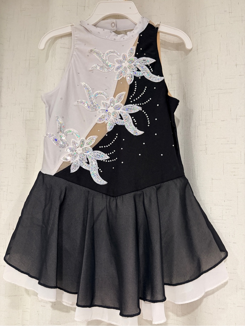 Girls' Black & White Sequin Flower Ice Skating Costume